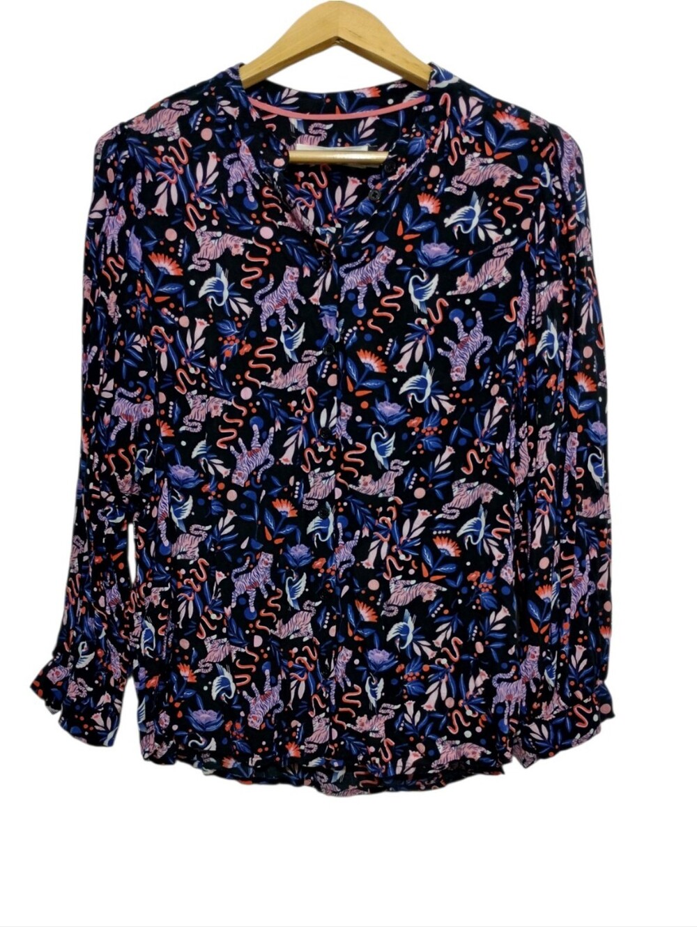 Anthropologie Super Nice Letters Floral & Animal-Print Long Sleeve Blouse